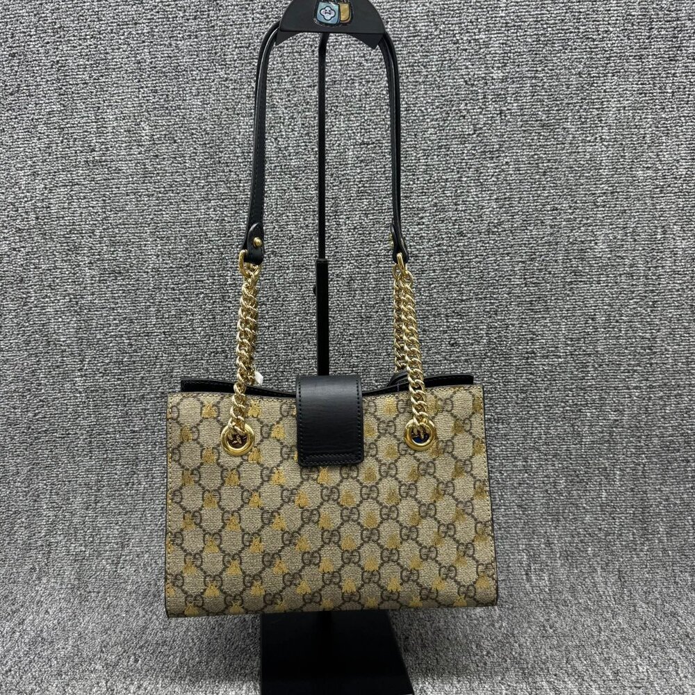 GUCCI Padlock Brown Bee Canvas Shoulder Bag 888-081625 - Picture 3 of 16